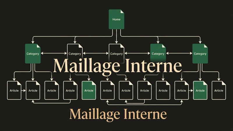Schéma du maillage interne : réseau de pages liées pour le référencement SEO
